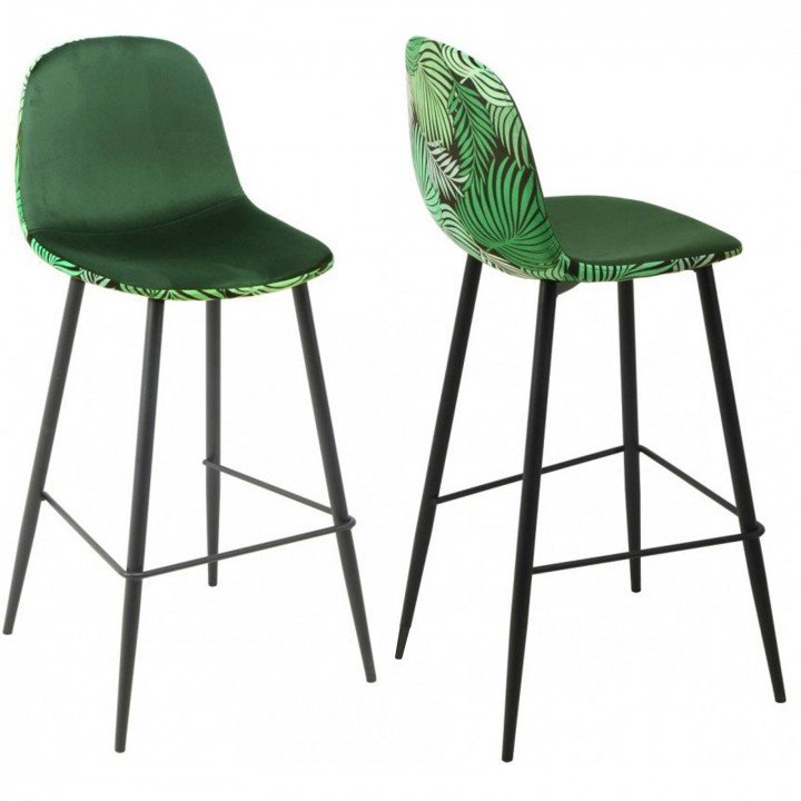 taburete de terciopelo verde económico con estampado de flores - RIGA