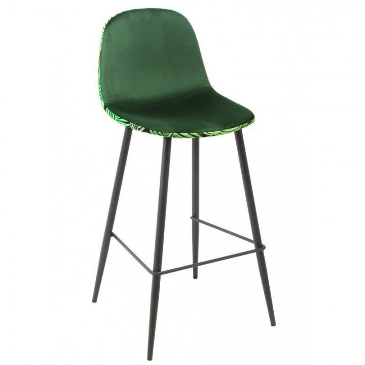 taburete de terciopelo verde económico con estampado de flores - RIGA