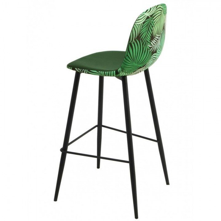 taburete de terciopelo verde económico con estampado de flores - RIGA