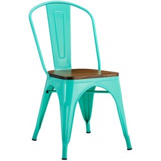 silla tolix verde agua asiento madera de pino - TOX WOOD