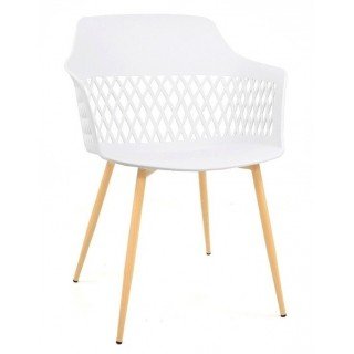 sillón color blanco base metal acabado madera - CASTILLO